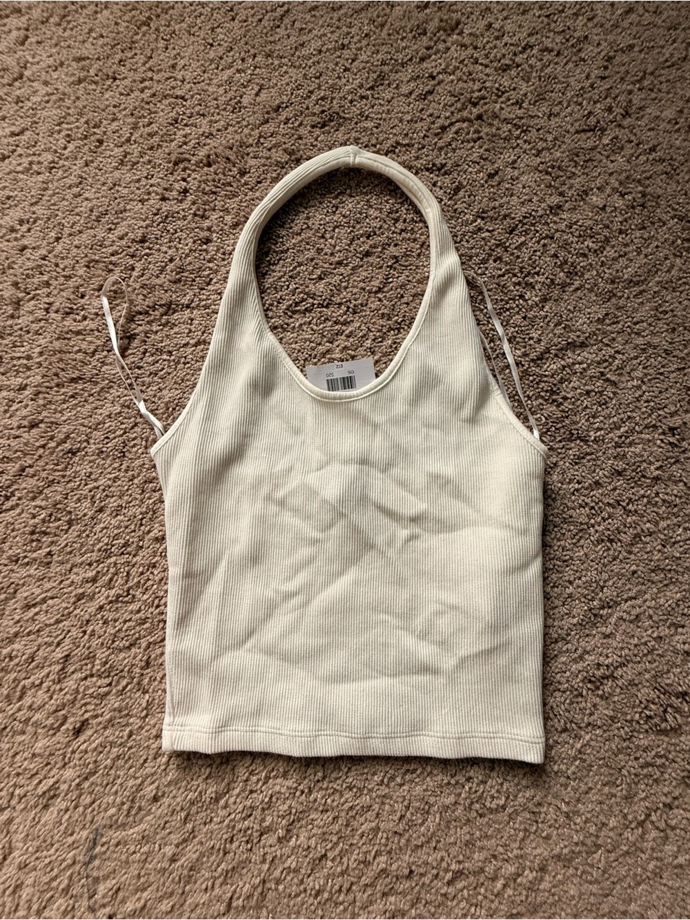 Topshop Cream Ribbed Halter Crop Tank